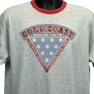 Vintage Gold Coast Bowling Center T Shirt Mens XL X-Large Gray Las Vegas Bowler